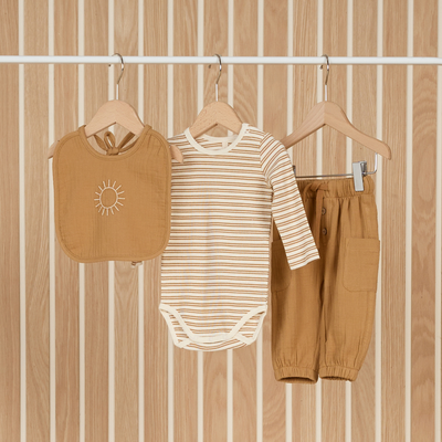 Ribbed Long Sleeve Bodysuit - Golden Stripe by Quincy Mae