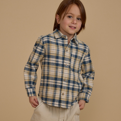 Collared Long Sleeve Shirt Indigo Plaid - Natural by Rylee + Cru