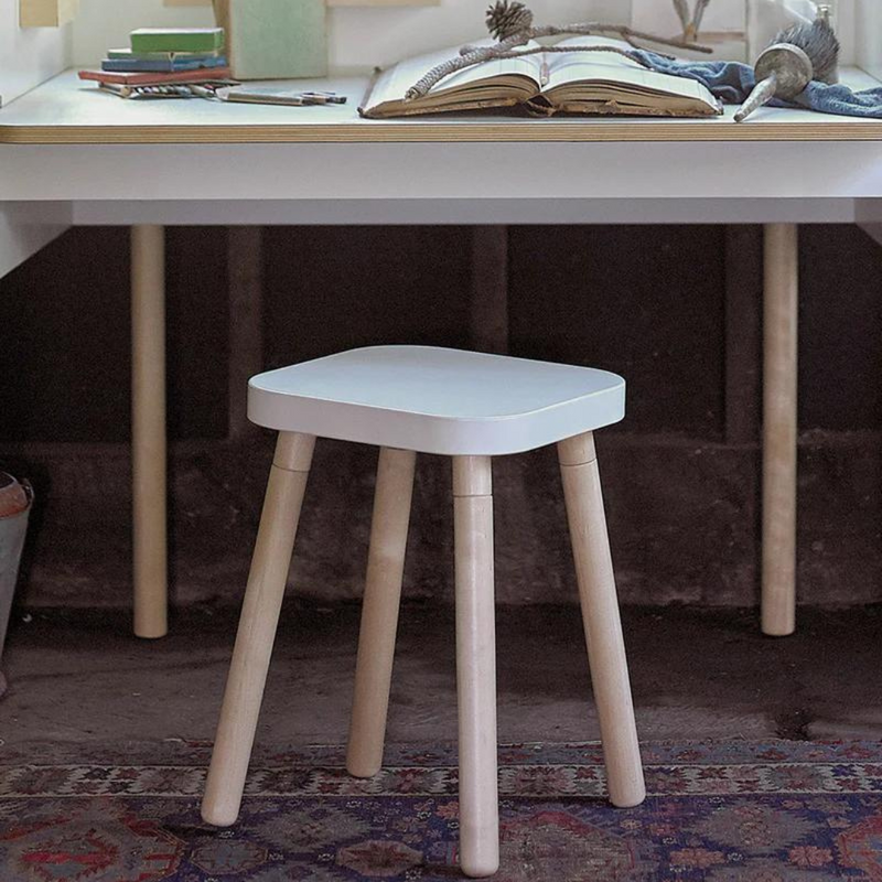 Square Stool - Birch / White by Oeuf