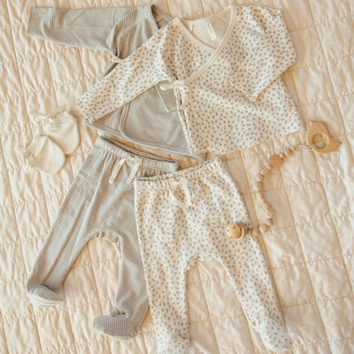 Wrap Top + Footed Pant Set - Scatter - Ivory by Quincy Mae