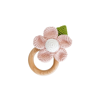 Cotton Crochet Rattle Teether - Pink Flower by The Blueberry Hill