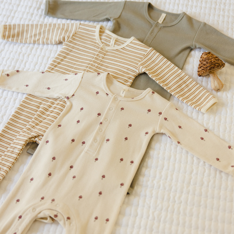 Ribbed Baby Jumpsuit - Mushrooms - Natural by Quincy Mae