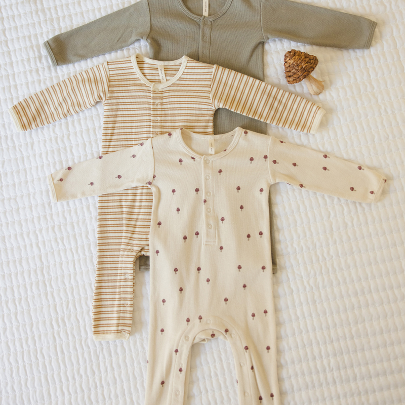 Ribbed Baby Jumpsuit - Mushrooms - Natural by Quincy Mae