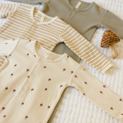 Ribbed Baby Jumpsuit - Mushrooms - Natural by Quincy Mae