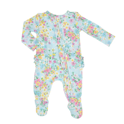 Bamboo 2 Way Ruffle Zipper Footie - Little Buttercup Floral by Angel Dear - FINAL SALE