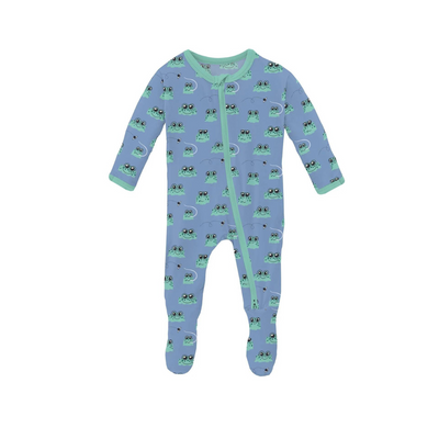 Print Footie with 2 Way Zipper - Dream Blue Bespeckled Frogs by Kickee Pants - FINAL SALE