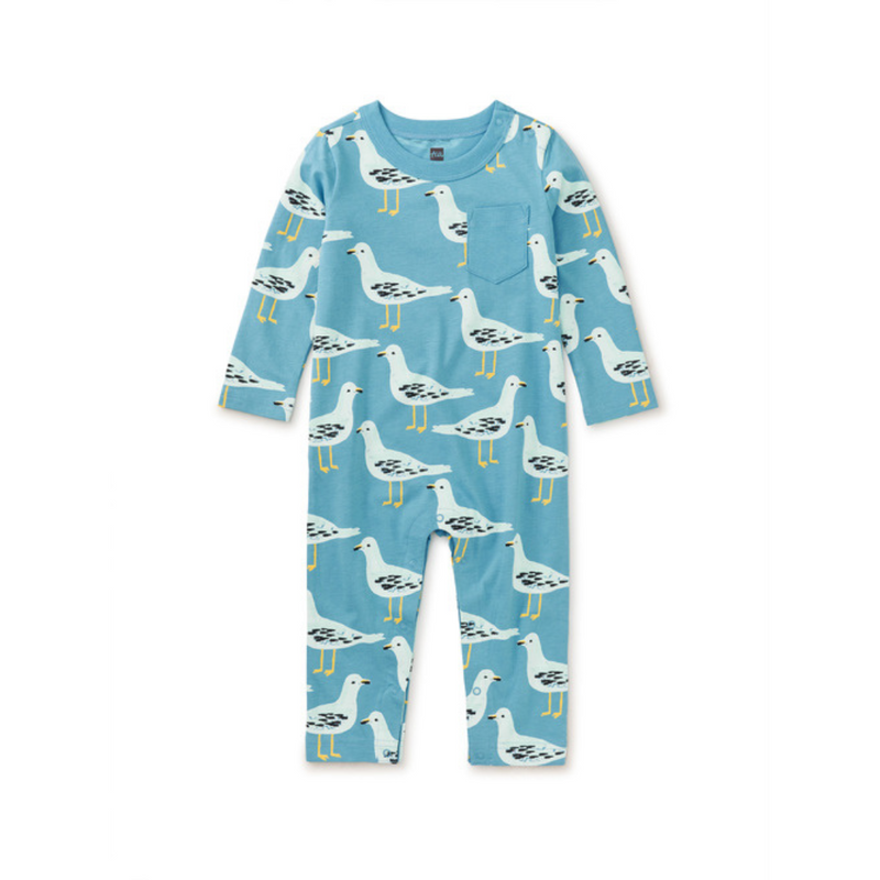 Long Sleeve Pocket Baby Romper - Squabble of Seagulls by Tea Collection