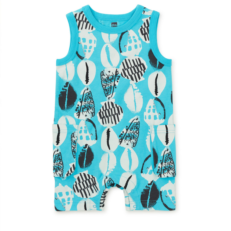 Sleeveless Baby Romper - Blockprint Shells by Tea Collection FINAL SALE