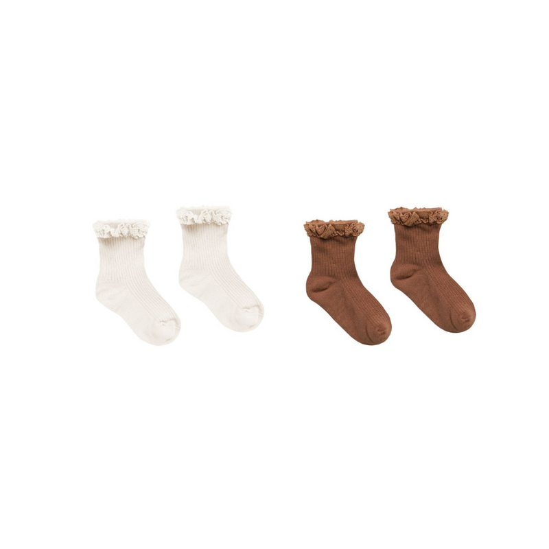 Lace Trim Sock Sets - Saddle-Ivory by Rylee + Cru