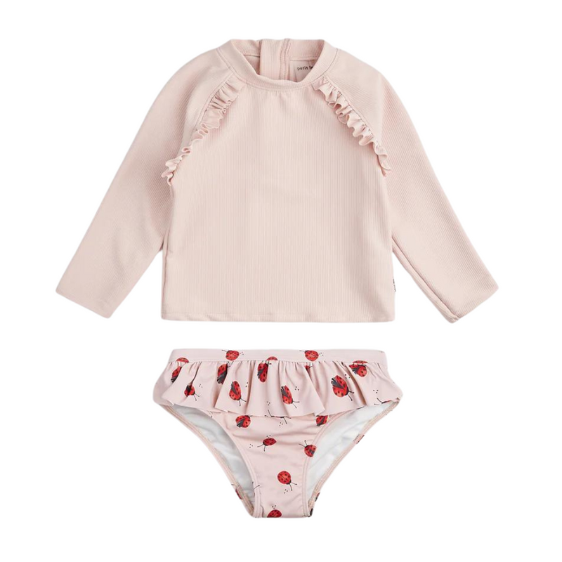 Ribbed Long-Sleeve Rose & Ladybug Rashguard Set by Petit Lem - FINAL SALE