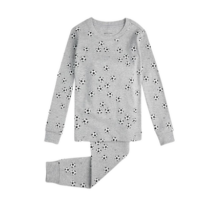 Pajama Set - Soccer Print on Heather Grey by Petit Lem