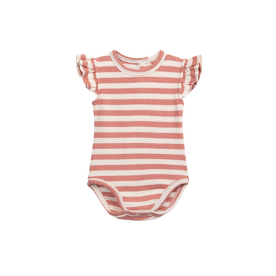 Striped Cotton Bodysuit - Coral by Play Up - FINAL SALE