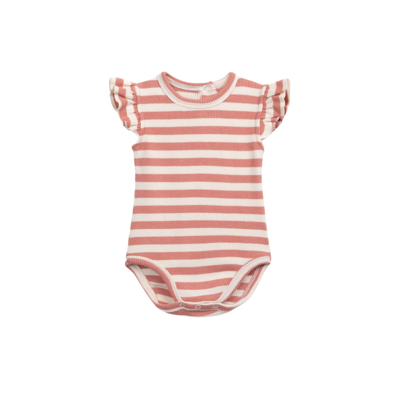 Striped Cotton Bodysuit - Coral by Play Up - FINAL SALE