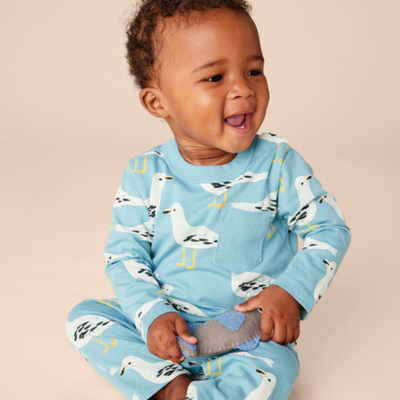 Long Sleeve Pocket Baby Romper - Squabble of Seagulls by Tea Collection