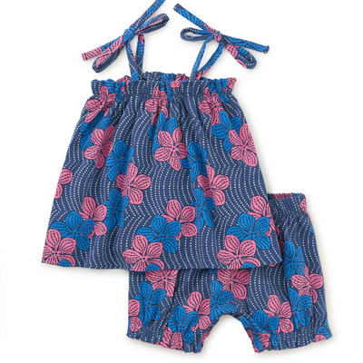 Tie Shoulder Baby Set - Wavy Plumeria by Tea Collection FINAL SALE