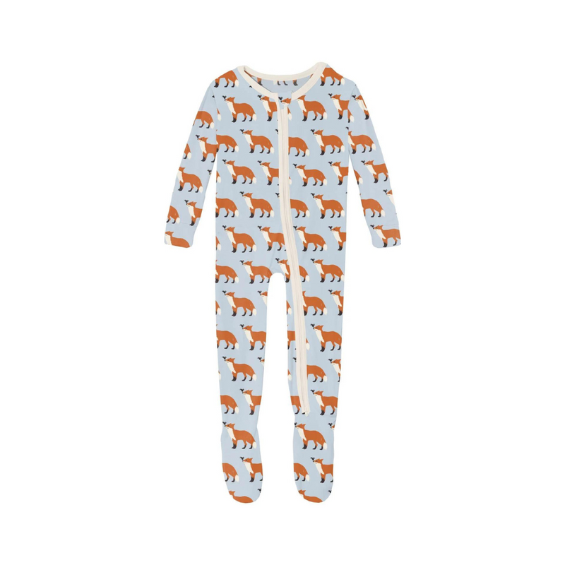 Print Footie with 2 Way Zipper - Illusion Blue Fox & The Crow by Kickee Pants - FINAL SALE