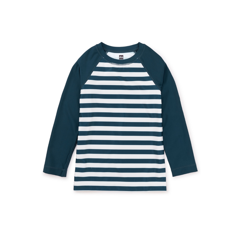 Long Sleeve Rash Guard - Core Swim Stripe Whale Blue by Tea Collection - FINAL SALE