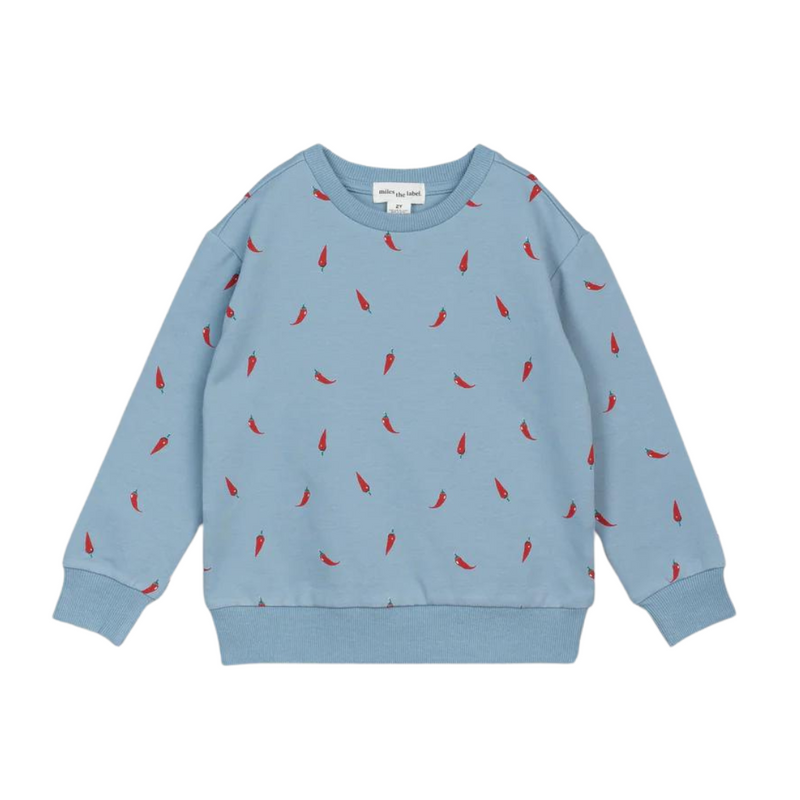 Terry Sweatshirt - Hot Pepper Print on Light Azul by miles the label. - FINAL SALE