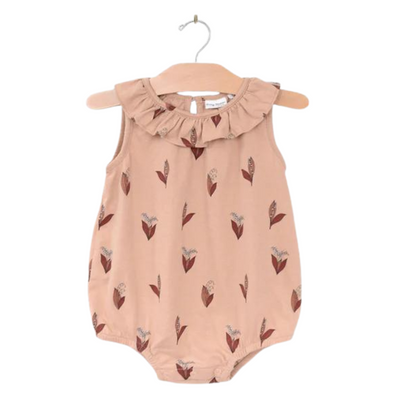 Lily of the Valley Frill Collar Romper - Peach by City Mouse - FINAL SALE