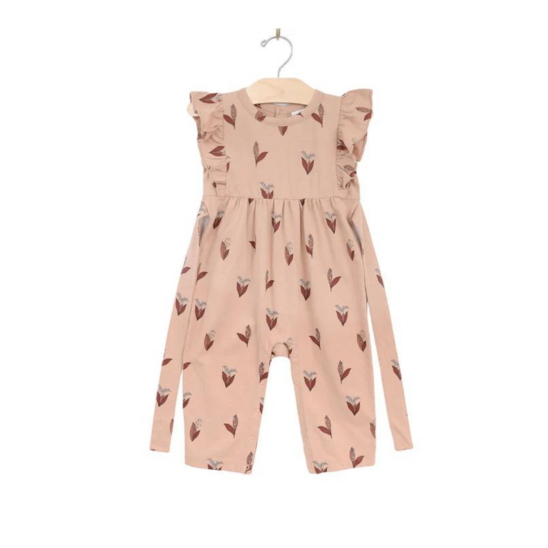 Lily of the Valley Flutter Sleeve Long Romper - Peach by City Mouse - FINAL SALE