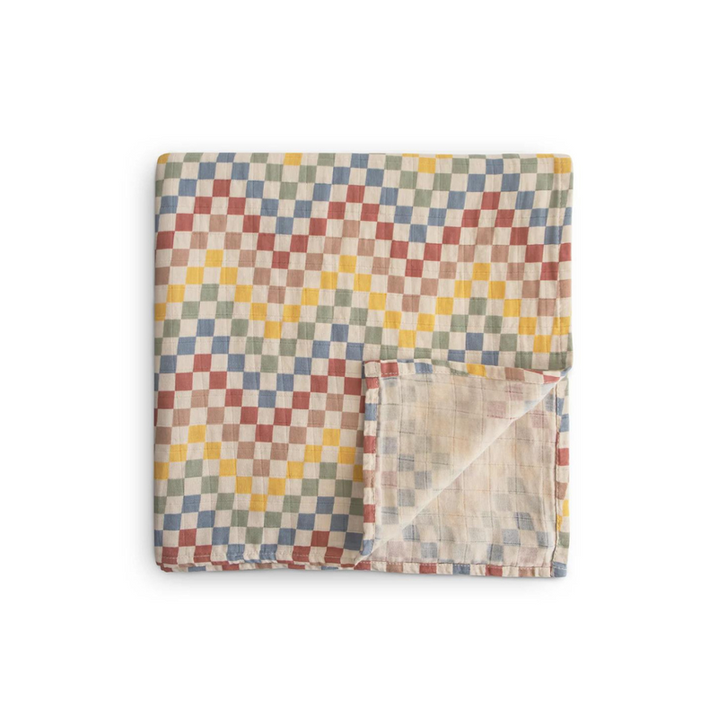 Organic Muslin Swaddle - Retro Check by Mushie & Co