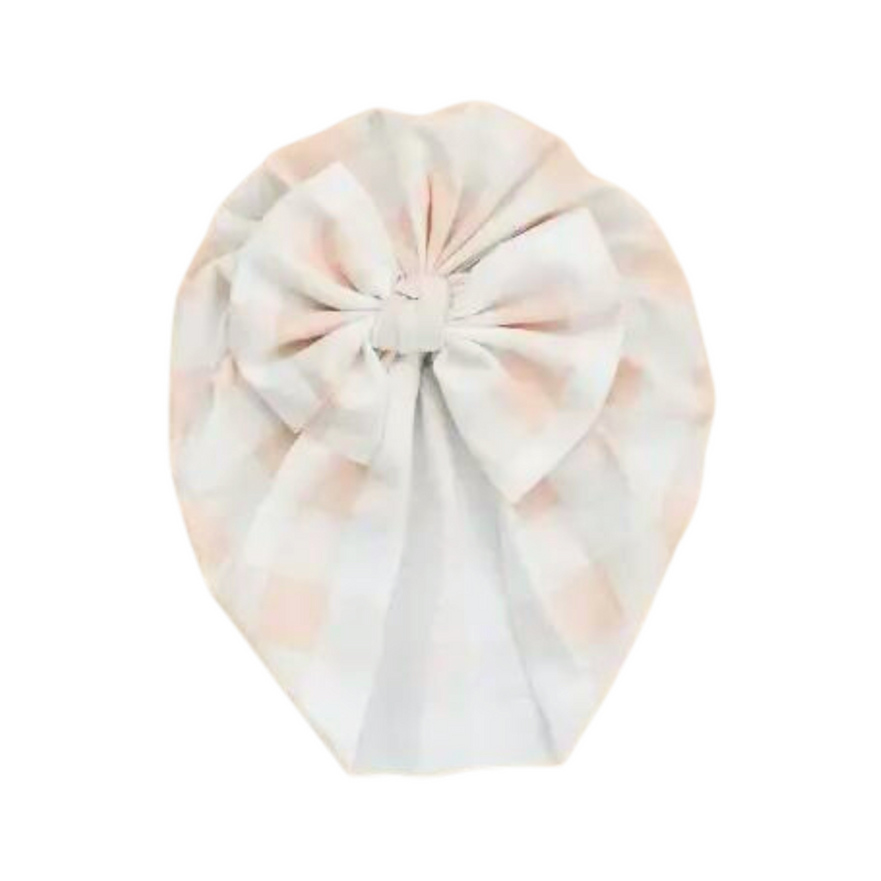 Spring Gingham Neutral/Ivory Messy Bow Baby Turban by Golden Dot Lane