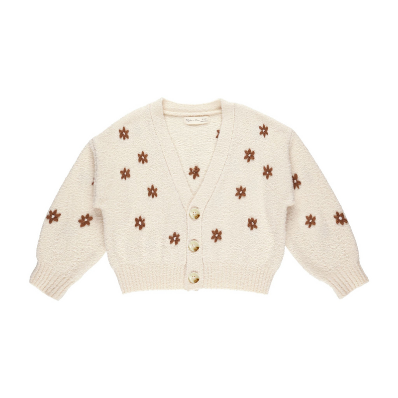 Boxy Crop Cardigan Flowers - Natural by Rylee + Cru