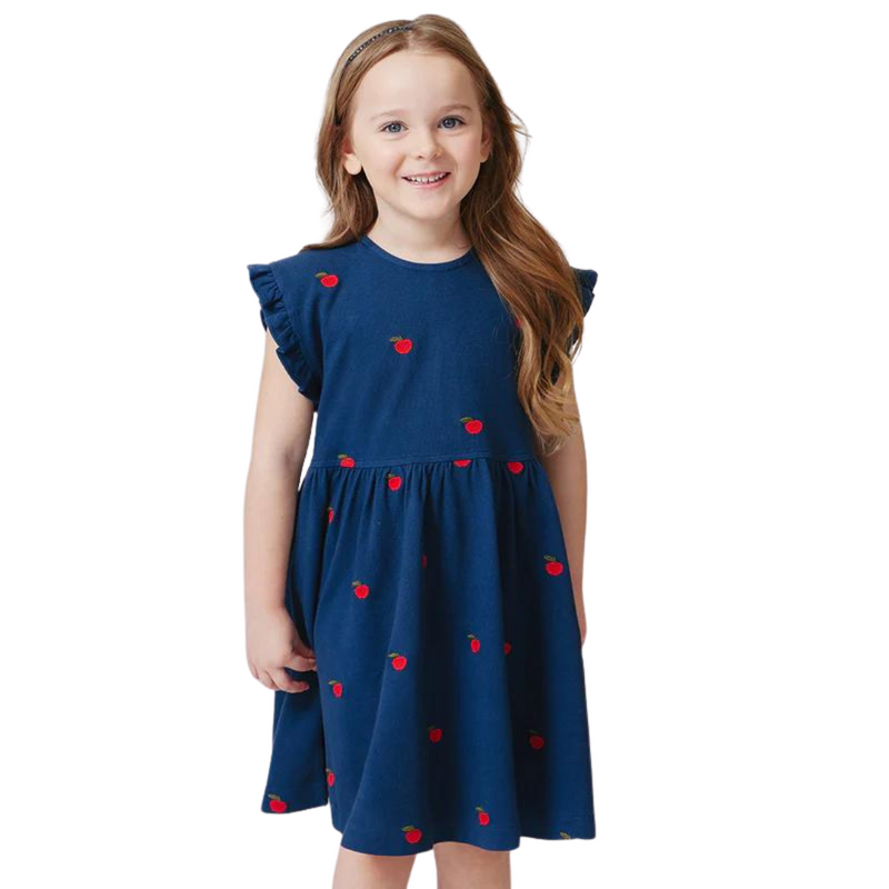 Adaline Ruffle Dress - Apples Embroidery by Pink Chicken