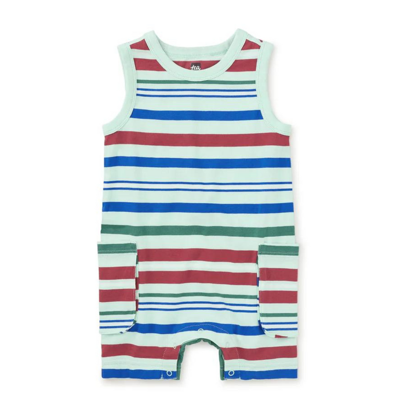 Cargo Pocket Tank Baby Romper - Garden Party by Tea Collection FINAL SALE