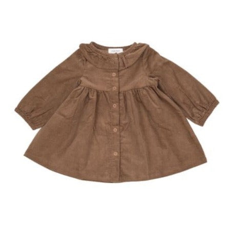 Corduroy Ruffle Neck Dress - Mocha by Angel Dear FINAL SALE