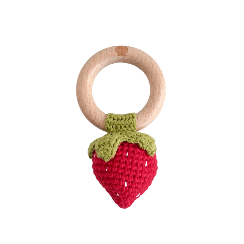 Cotton Crochet Rattle Teether - Red Strawberry by The Blueberry Hill