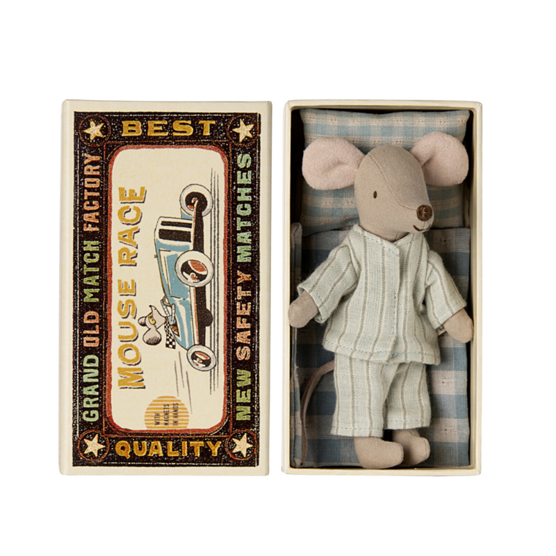 Big Brother Mouse in Matchbox - Mint Striped Pajamas by Maileg