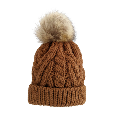 Pop Pom Knit Hat - Pecan by Huggalugs