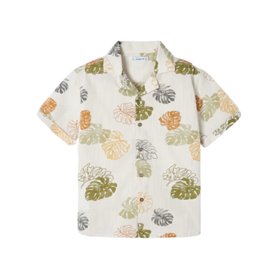 Tropical Leaves Short Sleeve Button Up - Iguana Green by Mayoral FINAL SALE