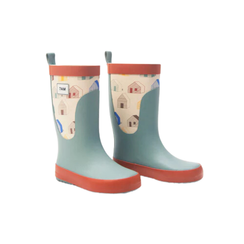 Rain Boots - Rainy Houses Teal by 7AM Enfant FINAL SALE