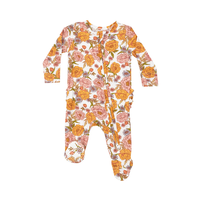 Bamboo 2 Way Ruffle Zipper Footie - Ambers Floral by Angel Dear