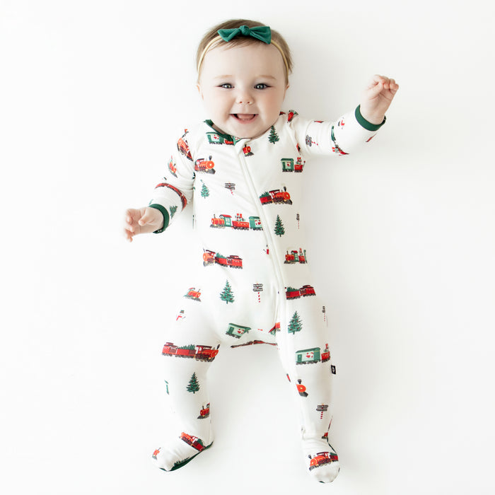 Printed Footie with Zipper - Holiday Train by Kyte Baby