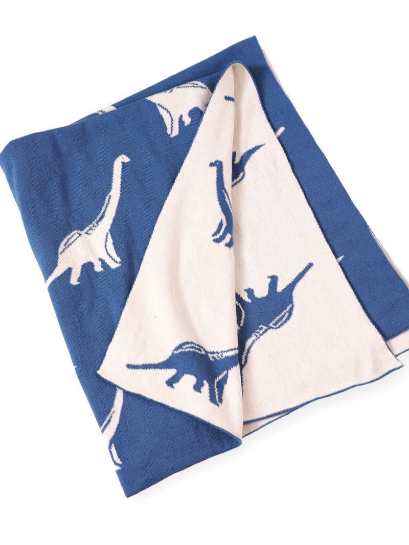 Organic Reversible Jacquard Sweater Knit Blanket - Dinosaur by Viverano Organics