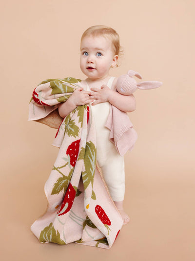 Organic Cotton Blanket - Bunny Strawberry by The Blueberry Hill