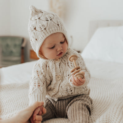 Leaf Lace Cardigan Sweater - Natural by Huggalugs