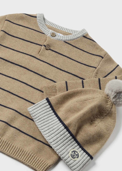 Baby Striped Sweater with Hat - Sand by Mayoral