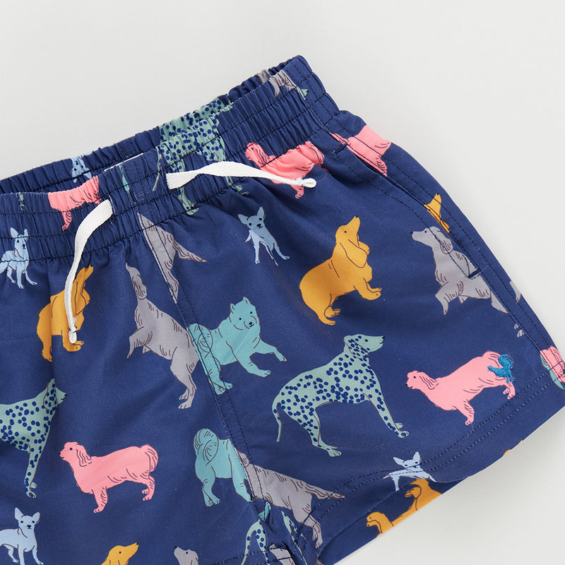 Boys Swim Trunk - Navy Dogs by Pink Chicken FINAL SALE