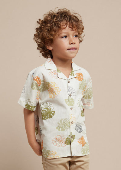 Tropical Leaves Short Sleeve Button Up - Iguana Green by Mayoral FINAL SALE