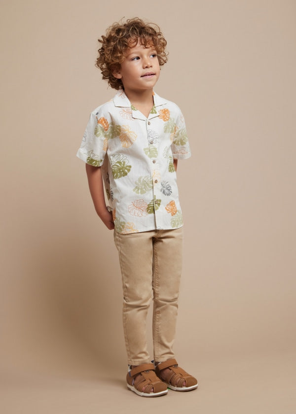 Tropical Leaves Short Sleeve Button Up - Iguana Green by Mayoral FINAL SALE