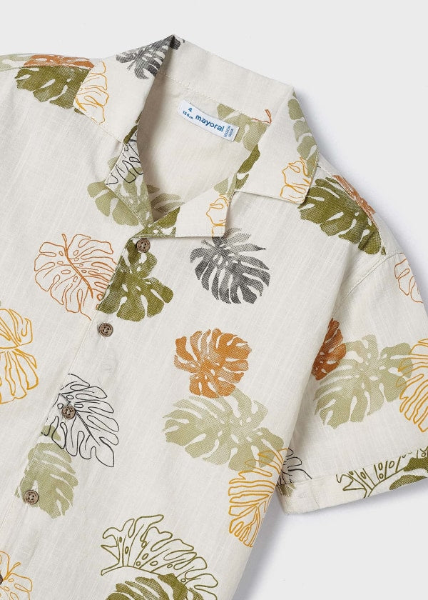 Tropical Leaves Short Sleeve Button Up - Iguana Green by Mayoral FINAL SALE