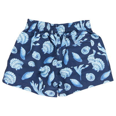 Boys Swim Trunk - Blue Sea Shells by Pink Chicken FINAL SALE