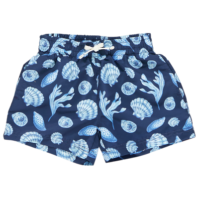 Boys Swim Trunk - Blue Sea Shells by Pink Chicken FINAL SALE