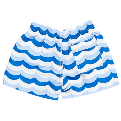 Boys Swim Trunk - Blue Ocean Waves by Pink Chicken FINAL SALE