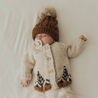 Pop Pom Knit Hat - Pecan by Huggalugs