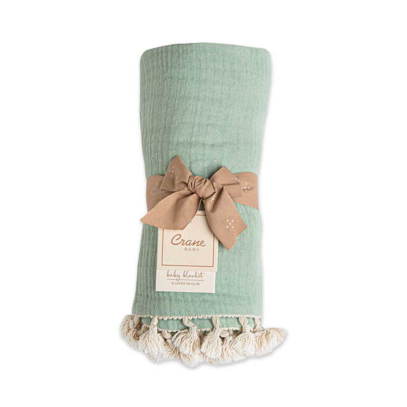 6 Layer Muslin Blanket - Evergreen by Crane Baby